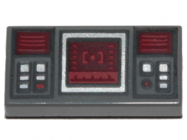 Tile 1 x 2 with Groove with SW Dark Red Target Screen, Dark Red and Silver Buttons Pattern