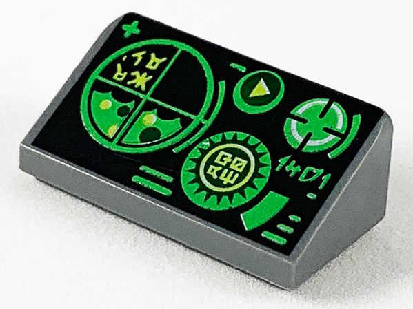Slope 30 1 x 2 x 2/3 with Green Gauges and Radar Screen on Black Background Pattern